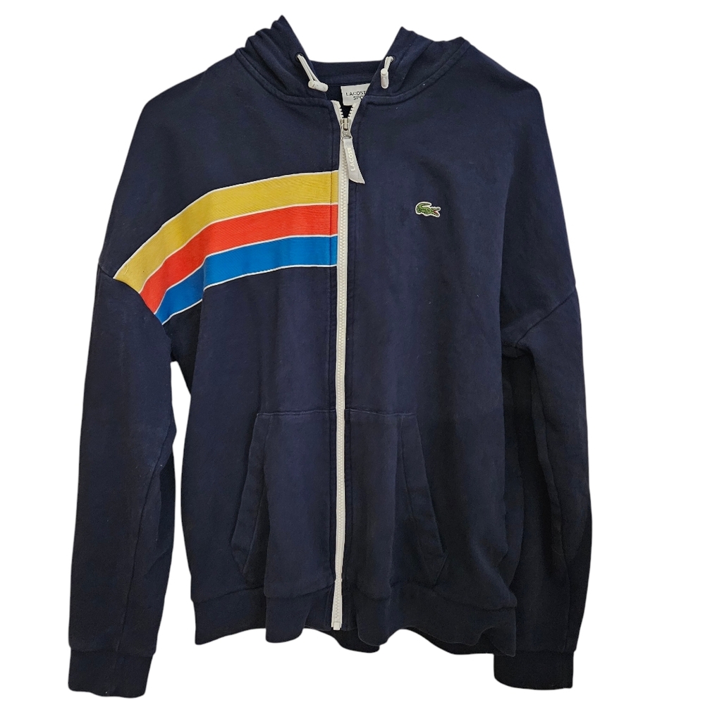 LACOSTE SPORT Rainbow Striped Full Zip Sweatshirt Jacket Size Large